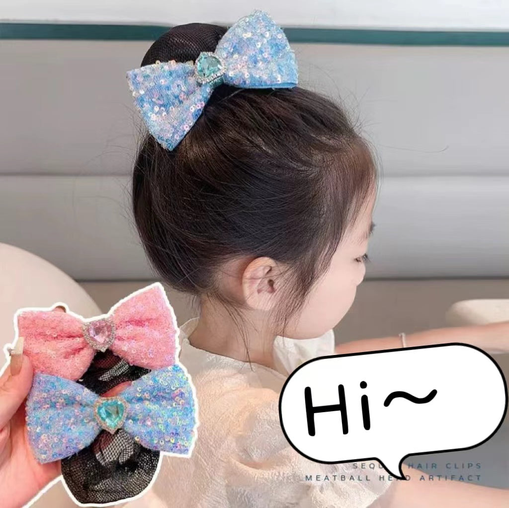 2Pcs Bow Multicolored sequin net Girl's hair croquette hairpin